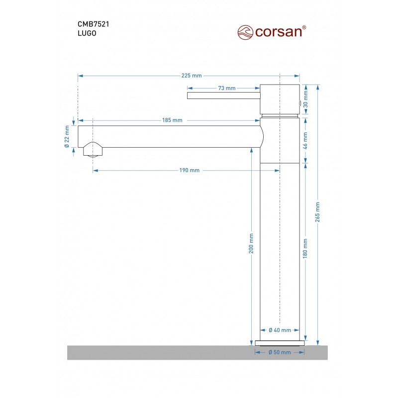 Bateria stojąca corsan cmb7521gl lugo złota z ruchomą wylewką