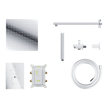 Natryskowy zestaw prysznicowy corsan za25tchw kwadratowa deszczownica z podtynkową baterią termostatyczną i funkcjonalną wylewką