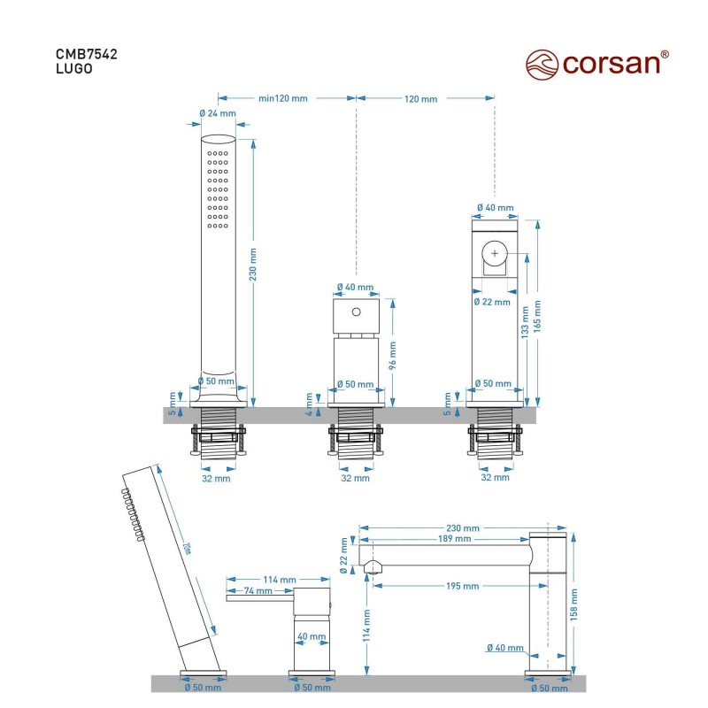 Bateria wannowa otworowa corsan cmb7542gl lugo złota