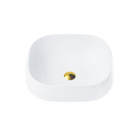 Umywalka nablatowa corsan prostokątna 450x410x145 mm z korkiem klik-klak złotym