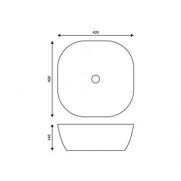 Umywalka nablatowa corsan kwadratowa 420x420x145 mm z korkiem klik-klak złotym