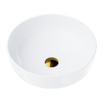 Umywalka nablatowa corsan okrągła 415x415x135 mm z korkiem klik-klak złotym