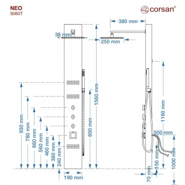 Panel prysznicowy corsan neo termostat stal gunmetal