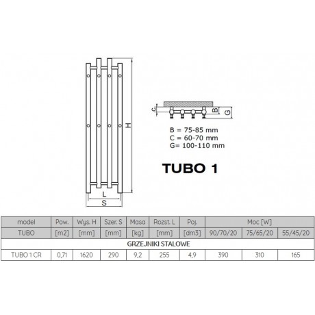 Grzejnik dekoracyjny Tubo 1 chrom 162x29 cm Radeco