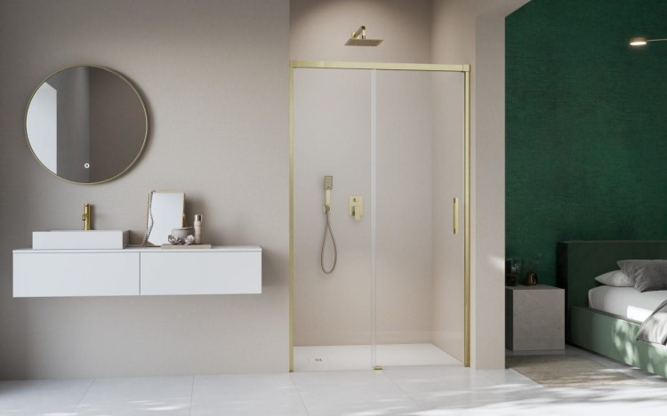 Drzwi prysznicowe Idea 8 Brushed Gold DWJ Radaway lewe przejrzyste