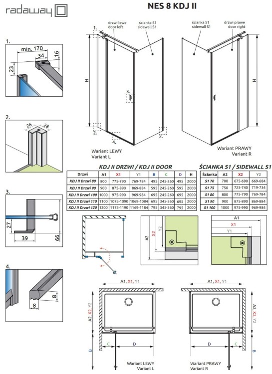 Kabina Radaway Nes 8 KDJ II 90x90x200 prawa szkło przejrzyste
