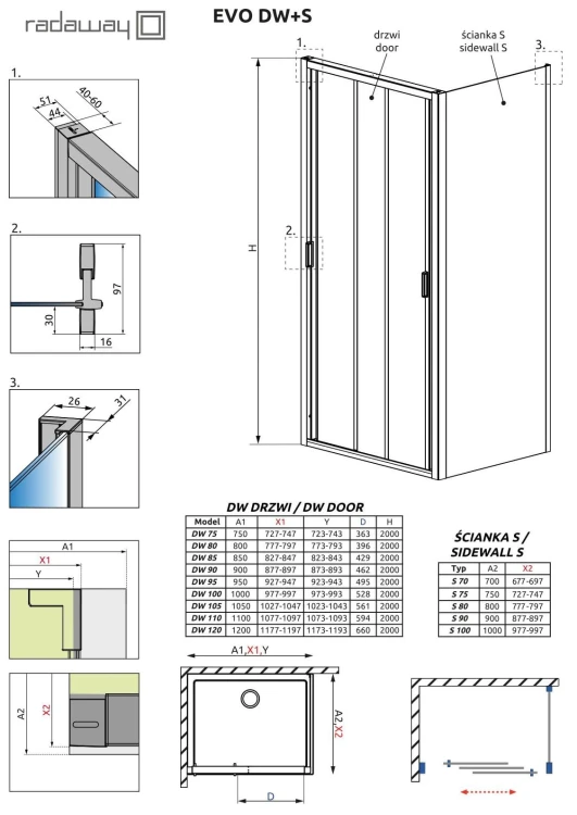 Kabina prysznicowa Radaway Evo DW+S 85x75x200 szkło przejrzyste