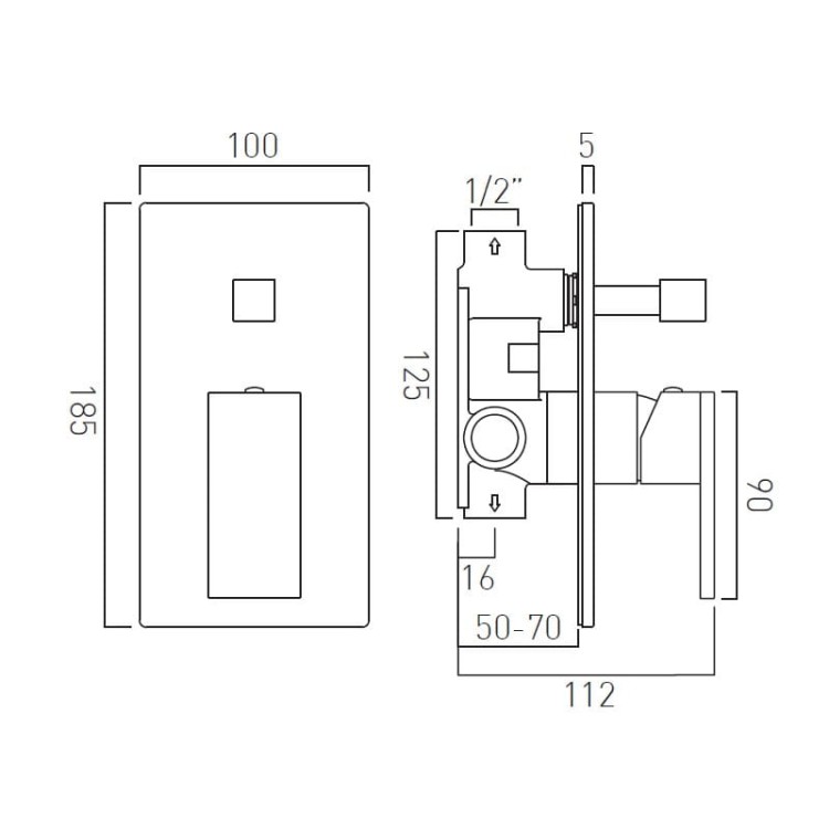 Bateria VADO NOTION prysznicowa podtynkowa z przełącznikiem czarna szczotkowana
