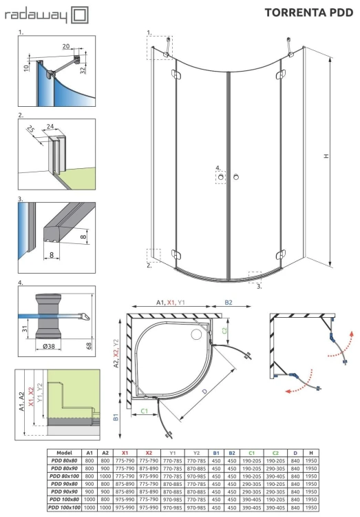 Kabina półokrągła Radaway Torrenta PDD 100x100x195 szkło przejrzyste