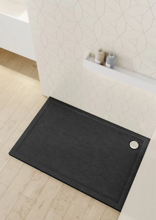 Brodzik prostokątny Sharper Black Stone 80x100 Schedpol Schedline, czarny