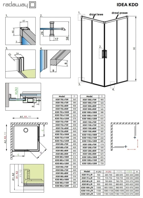 Kabina prysznicowa Radaway Idea Gold KDD 75x120x200,5 złota