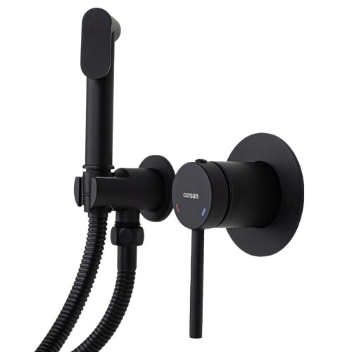 Bateria bidetowa podtynkowa corsan lugo cmb7570bl – czarna z wężem