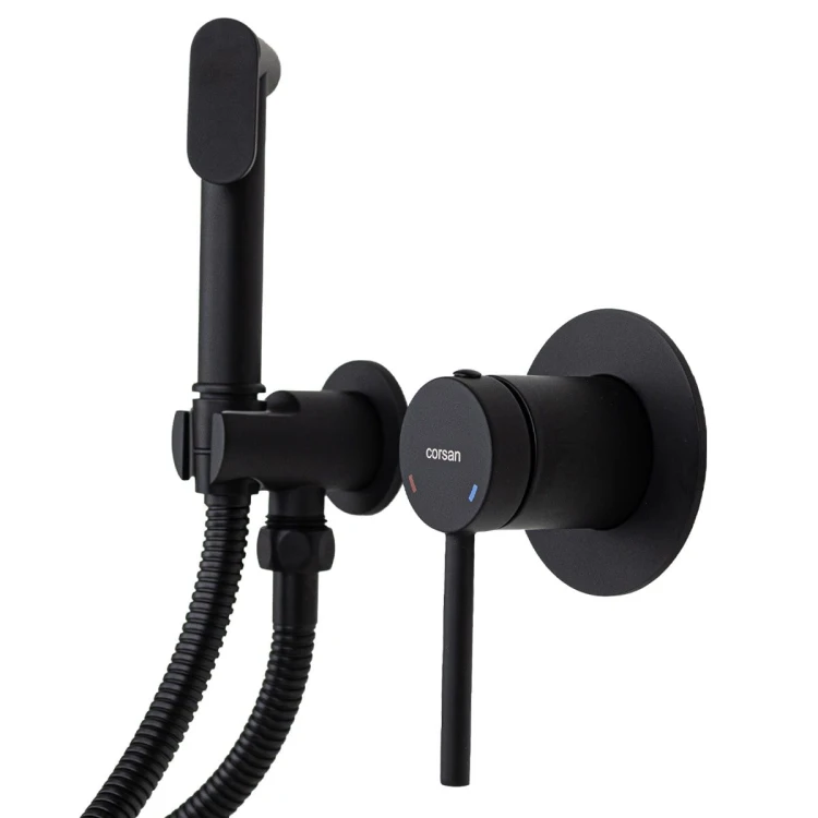 Bateria bidetowa podtynkowa corsan lugo cmb7570bl – czarna z wężem