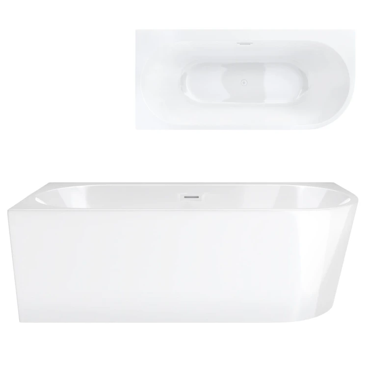 Wanna wolnostojąca narożna corsan intero 150 x 74 z szeroką krawędzią montaż lewostronny korek klik-klak biały