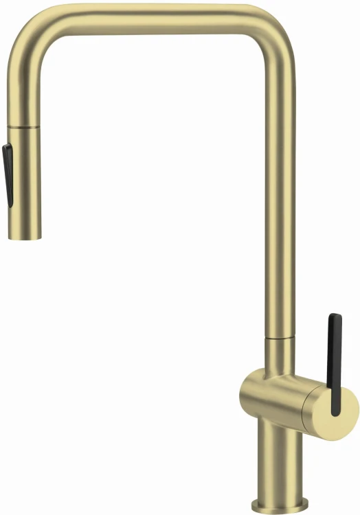 Bateria kuchenna z wyciąganą wylewką złoto szczotkowane Momi Deante