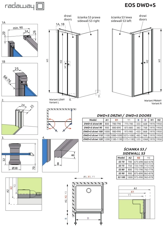 Kabina kwadratowa Radaway Eos DWD+S 90x90x197 szkło przejrzyste