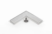 Odpływ liniowy narożny z flanszą i metalowym syfonem Kesmet 90x90 cm z rusztem