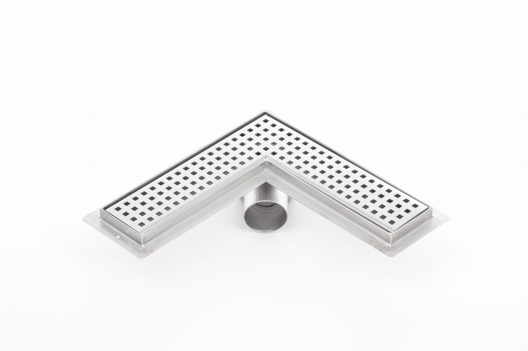 Odpływ liniowy narożny z flanszą i metalowym syfonem Kesmet 90x90 cm z rusztem