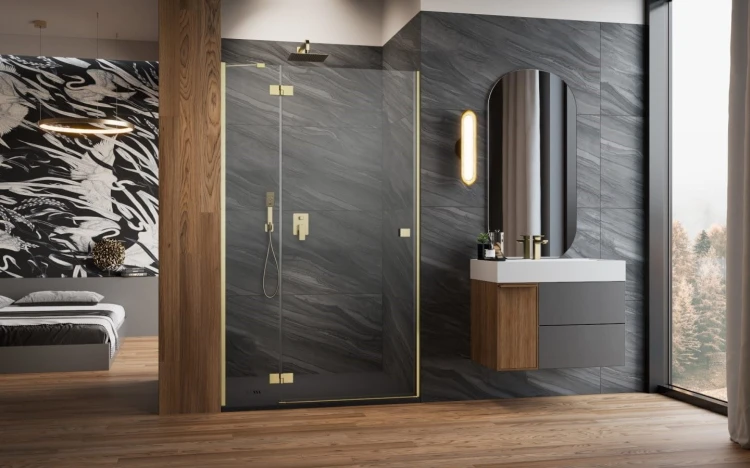 Drzwi prysznicowe Radaway Essenza 8 Brushed Gold DWJ lewe