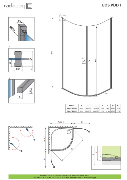 Kabina półokrągła Radaway Eos PDD I 80x80x197 szkło przejrzyste