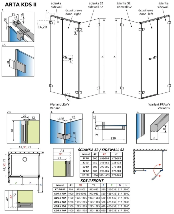 Kabina Radaway Arta KDS II 100x100x200 prawa, szkło przejrzyste