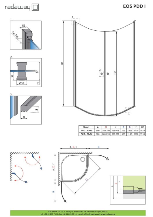 Kabina półokrągła Radaway Eos PDD I 90x90x197 szkło przejrzyste