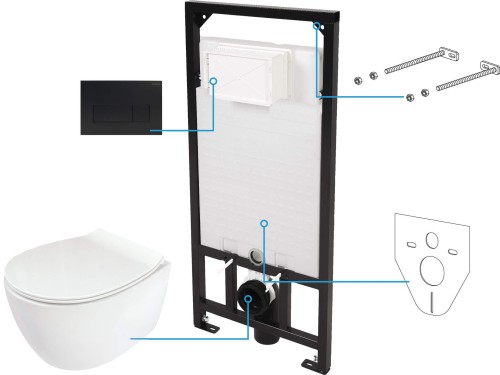 Zestaw WC podtynkowy 6 w 1 Silia Deante nero czarny przycisk