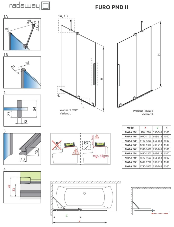 Parawan nawannowy Furo Gold PND II 150x150 Radaway złoty prawy
