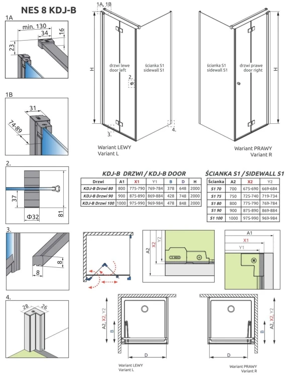 Kabina prysznicowa Radaway Nes 8 KDJ B 80x80x200 lewa