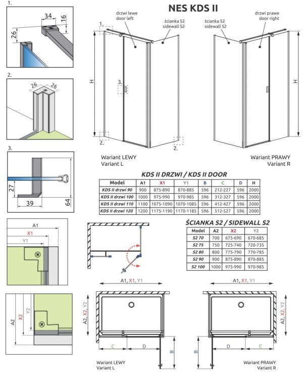 Kabina Radaway Nes KDS II 90x80x200 lewa szkło przejrzyste