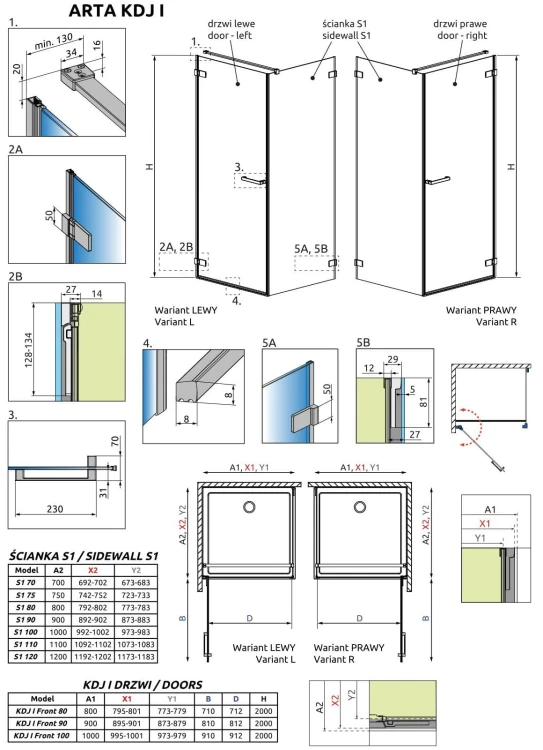 Kabina kwadratowa Radaway Arta KDJ I 80x80x200 przejrzysta prawa