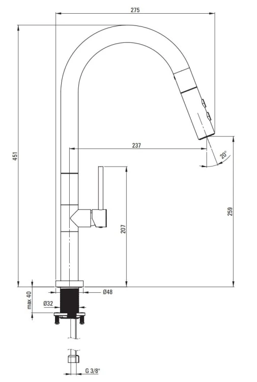 Bateria kuchenna z wyciąganą wylewką Olfato Deante nero czarna