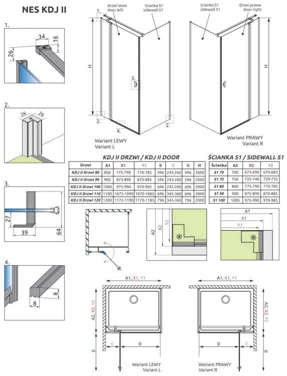Kabina Radaway Nes Black KDJ II 100x100x200 lewa przejrzysta