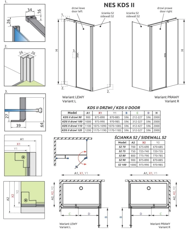 Kabina Radaway Nes KDS II 100x90x200 prawa szkło przejrzyste