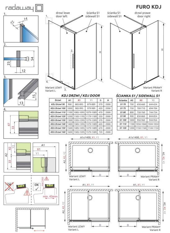 Kabina prysznicowa Furo Gold KDJ 90x90x200 Radaway lewa złota