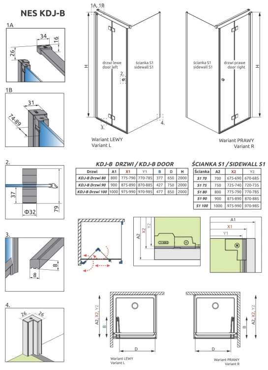 Kabina prysznicowa Radaway Nes KDJ B 80x80x200 prawa