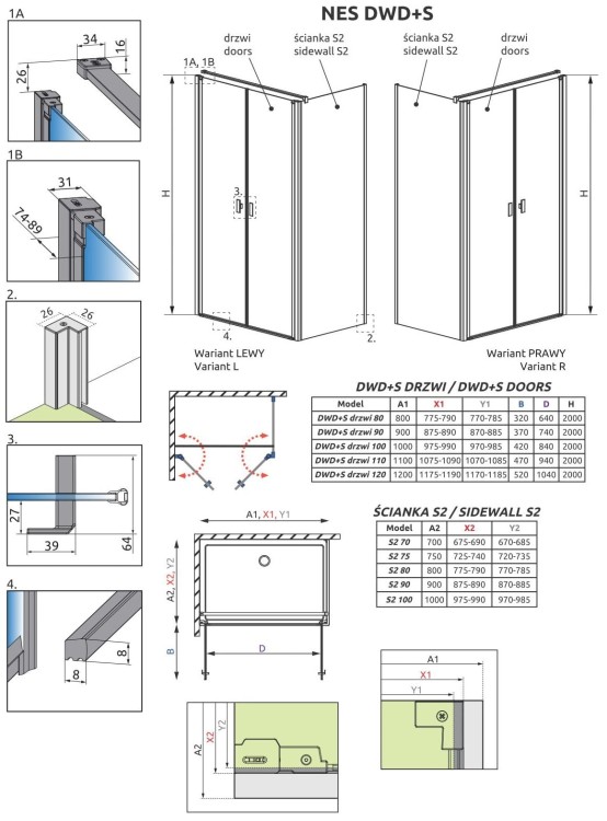 Kabina Radaway Nes DWD+S 100x100x200 szkło przejrzyste
