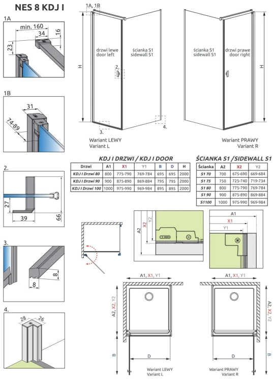 Kabina Radaway Nes 8 Black KDJ I 100x100x200 prawa przejrzysta