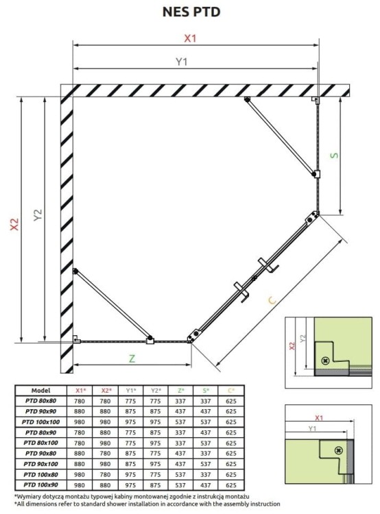 Kabina pięciokątna Radaway Nes Brushed Gold PTD