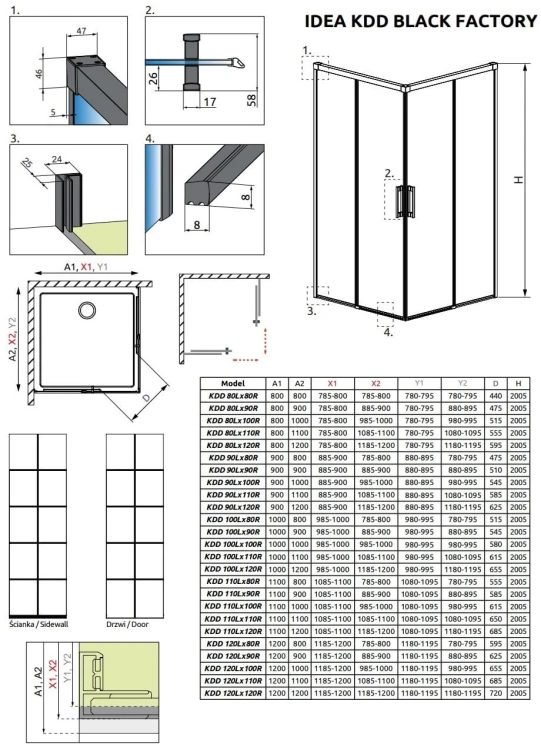 Kabina prysznicowa Idea Black KDD Factory Radaway