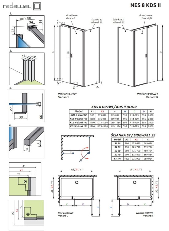 Kabina Radaway Nes 8 KDS II 100x80x200 lewa szkło przejrzyste