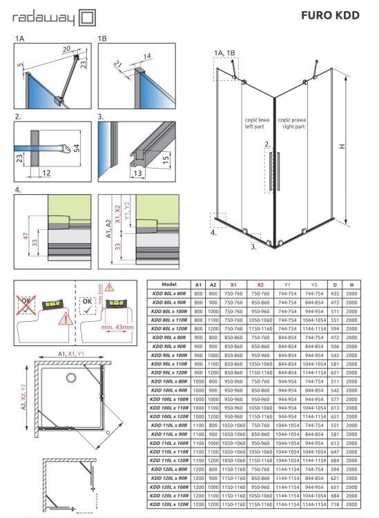 Kabina prysznicowa Furo Gold KDD 90x90x200 Radaway złota