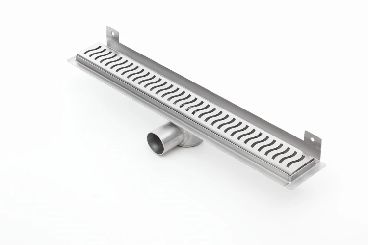 Odpływ liniowy ścienny z flanszą i metalowym syfonem Kesmet 80 cm z rusztem Wave
