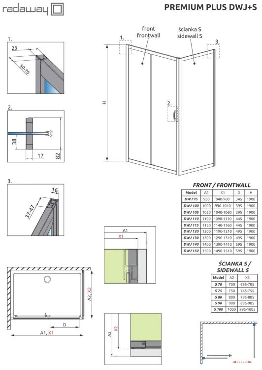 Kabina prysznicowa Radaway Premium Plus DWJ+S 105x100x190