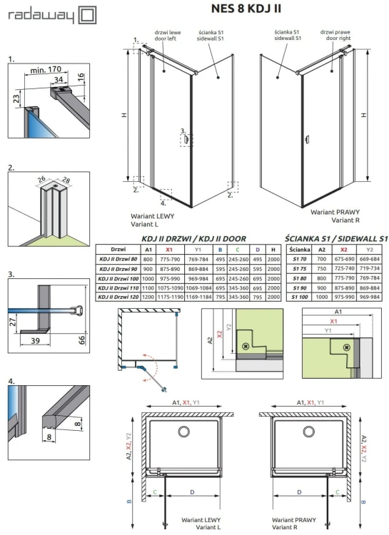 Kabina Radaway Nes 8 Black KDJ II 100x100x200 lewa przejrzysta