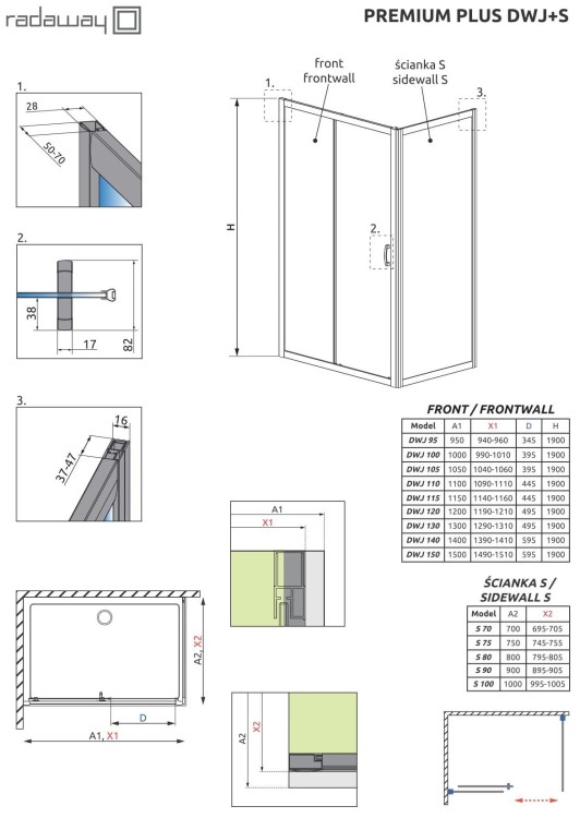 Kabina prysznicowa Radaway Premium Plus DWJ+S 150x90x190 szkło fabric