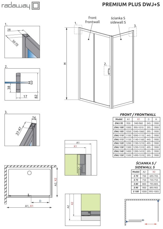Kabina prysznicowa Radaway Premium Plus DWJ+S 115x70x190