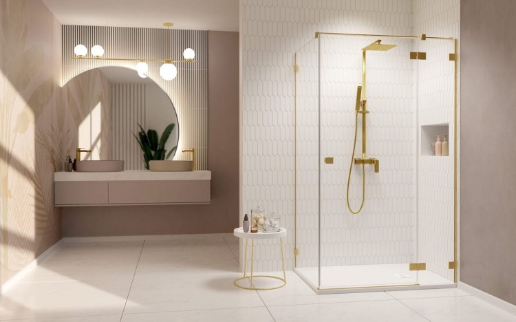 Kabina prysznicowa Essenza Pro Brushed Gold KDJ Radaway prawa złota