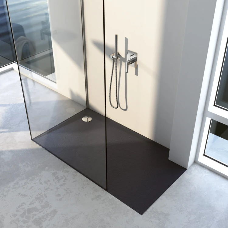 Brodzik prostokątny LIBRA Black Stone 70x80 Schedpol Schedline, czarny