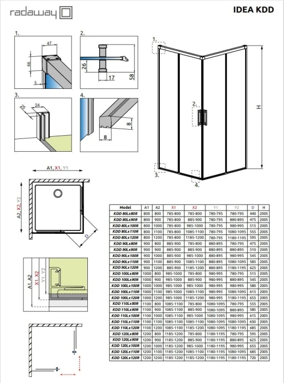 Kabina prysznicowa Radaway Idea Gold KDD 120x110x200,5 przejrzysta, złota